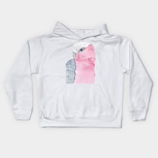 rosalbin galah cockatoo pink watercolor portrait Kids Hoodie